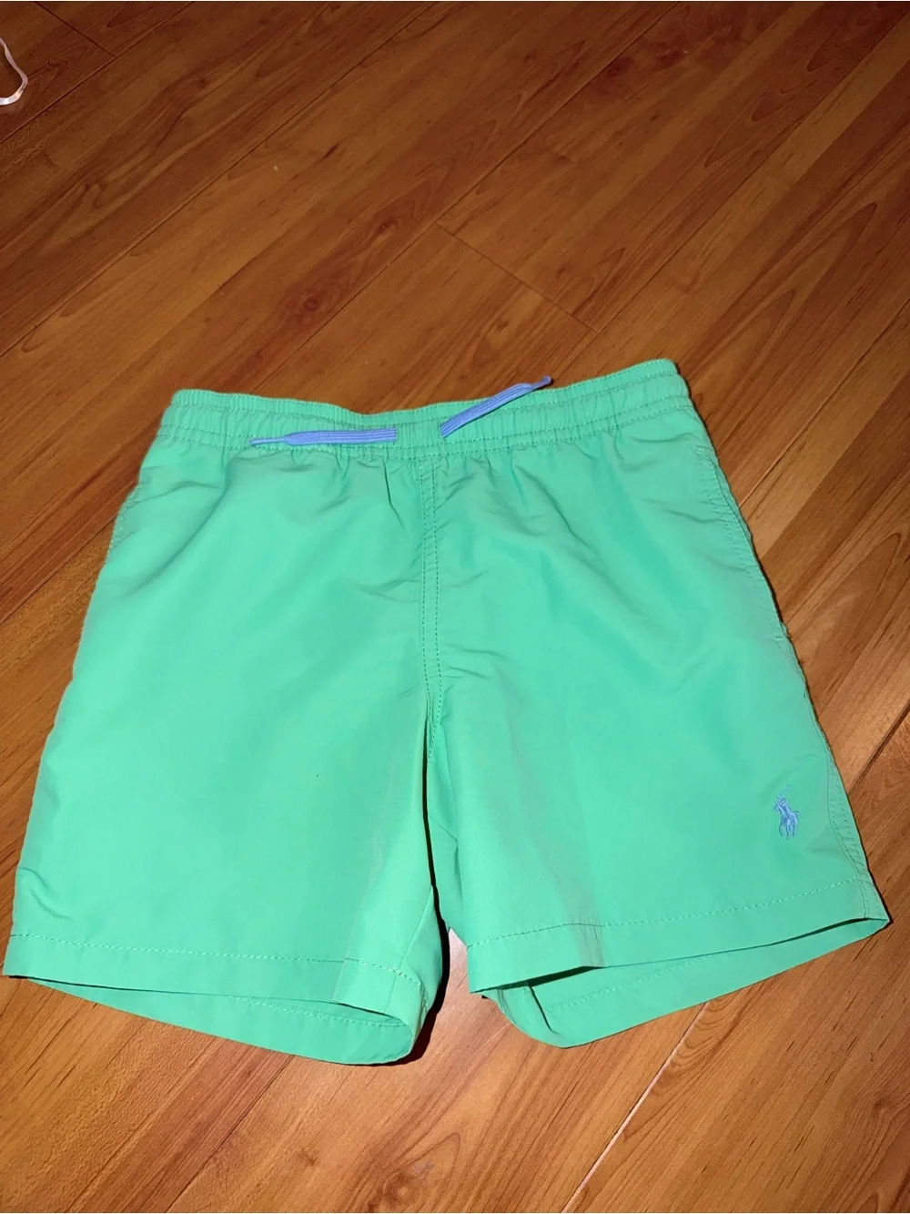 Ralph Lauren Kids Mint Green Swim Trunks with Light Blue Drawstring